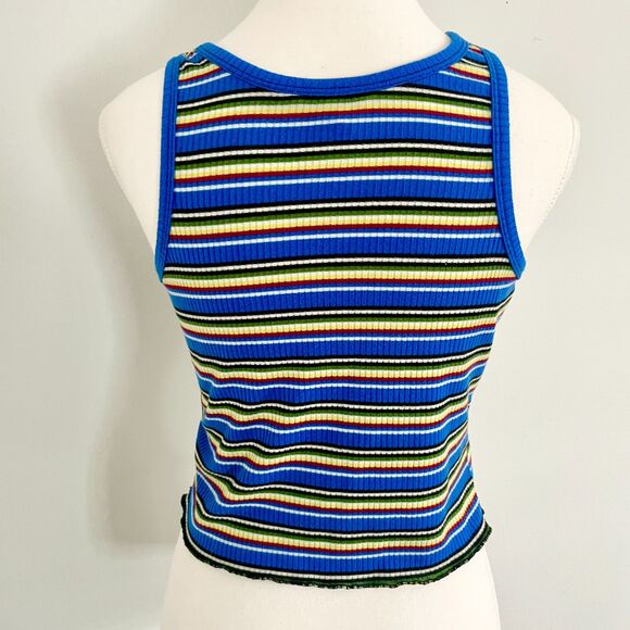 Vtg Y2K Hot Kiss Striped Tank Top Shirt Ribbed Size S/M Lettuce Hem - Picture 2 of 5